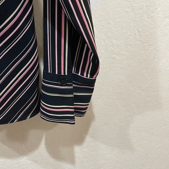 Vintage Fred David 70's Striped Stretch Shirt Turn Back French Cuffs - Size M - Picture 6 of 8